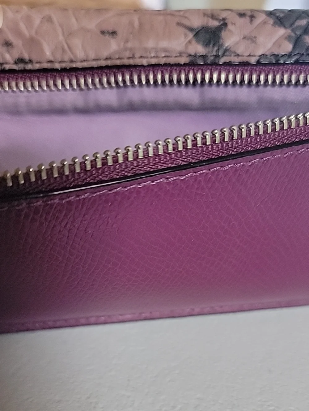 Coach Plum Leather Continental Wallet with Python-Print Envelope Style